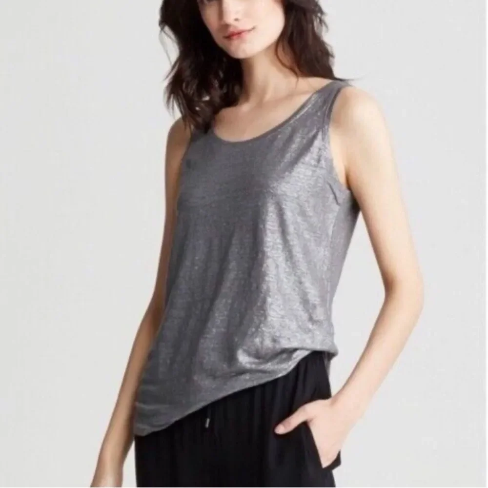 Eileen Fisher Ash Linen Jersey Shimmer Sleeveless Top Size Small - Picture 1 of 12